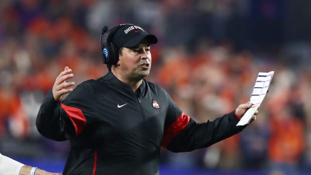 Ryan Day arms extended in frustration